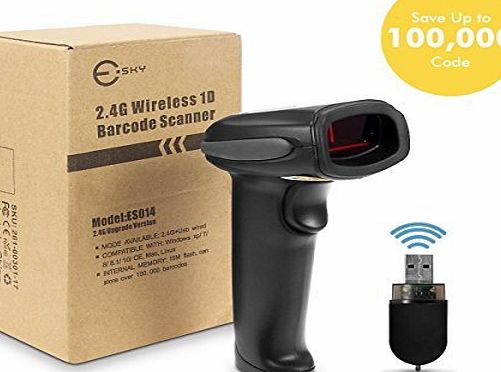 Esky [Saves up to 100,000 codes]Esky 2.4G Wireless Automatic 200 Scans/Sec Laser Handheld Barcode Scanner (2.4GHz Wireless   USB 2.0 Wired), 16MB Flash Memory, Black